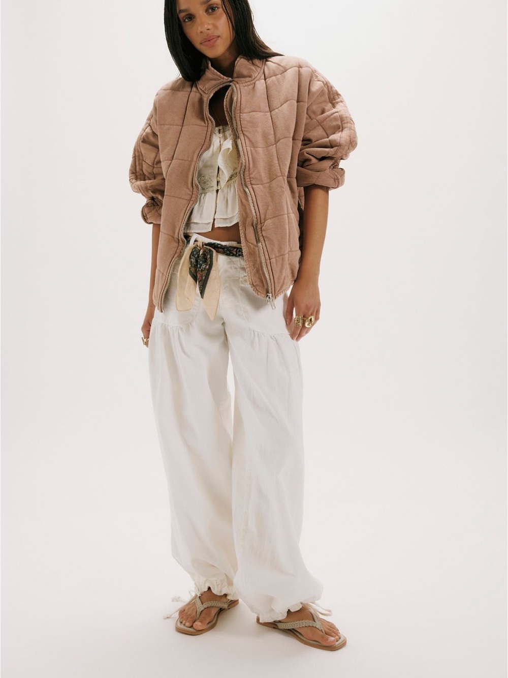 Free People Dolman Quilted Knit Jacket in Champagne Diamonds (Size Small) - Picture 3 of 6
